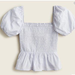 JCrew Squareneck smocked cotton voile top in gingham